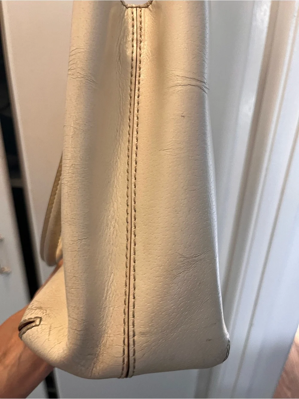 kate spade cream leather tote with gold-tone logo